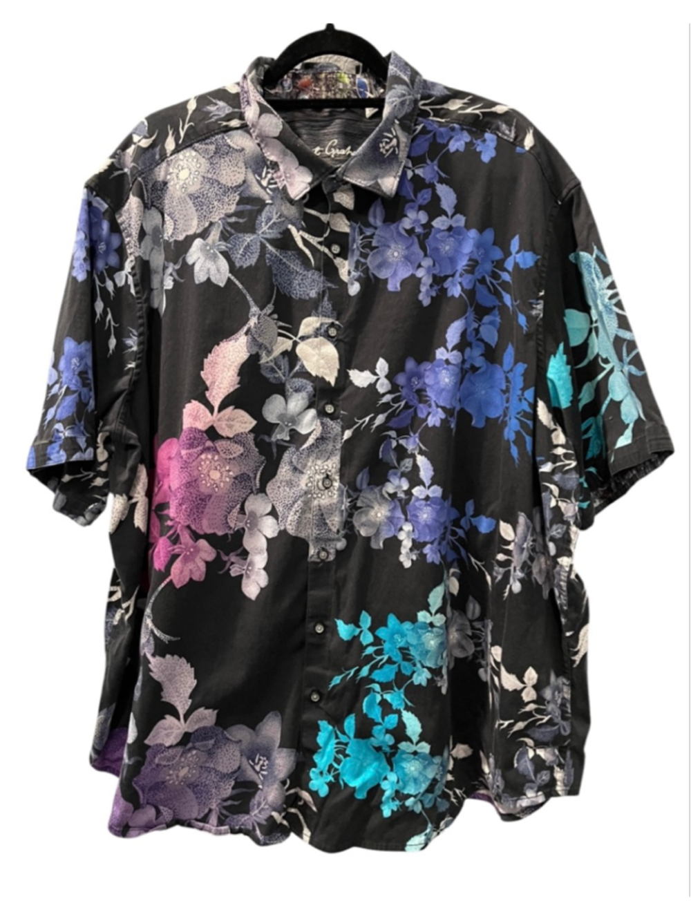 Robert Graham Black Floral Button-Down Shirt with Blue, Teal & Pink Accents